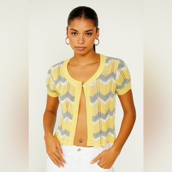 Chevron Knit Short Sleeve Cardigan - Picture 1 of 5